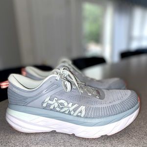 Hoka Womens Bondi 7 athletic shoes.  Size 9, Light blue